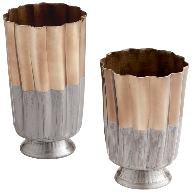 Twin Tones Metal Table Vase, 9.5" H x 6.75" W x 6.75" D