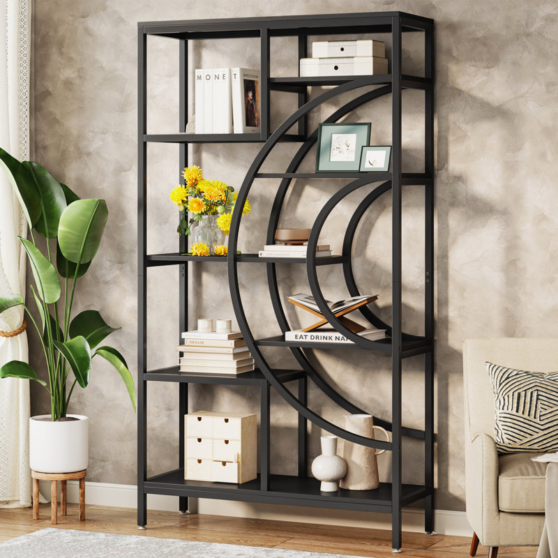 Alvine 179cm H x 99.9cm W Metal Geometric Bookcase, Black