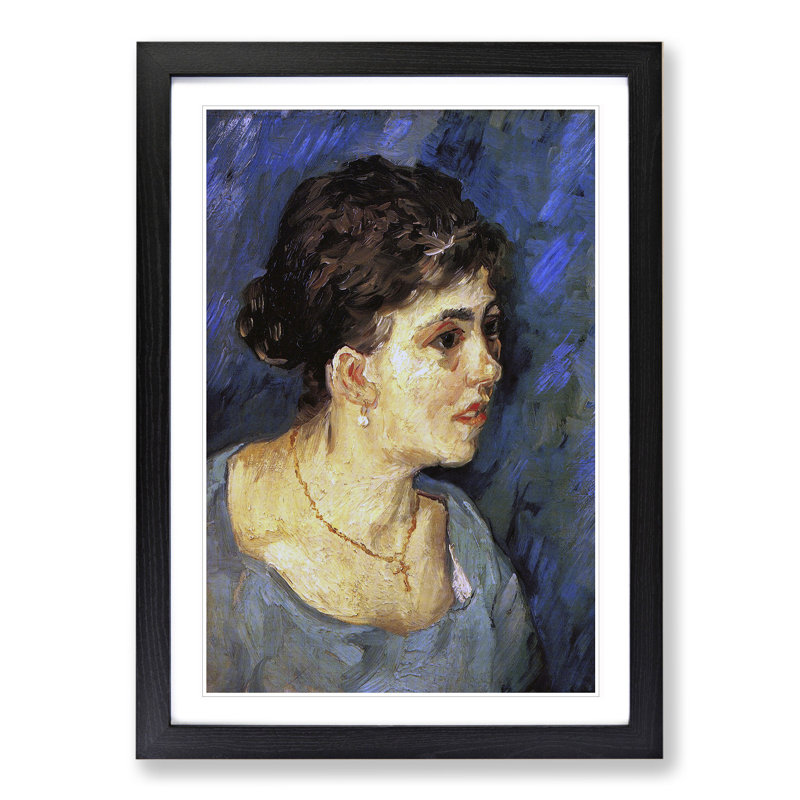 Woman in Blue by Vincent Van Gogh - Picture Frame Painting, 36cm H x 27cm W x 2cm D, Black Framed