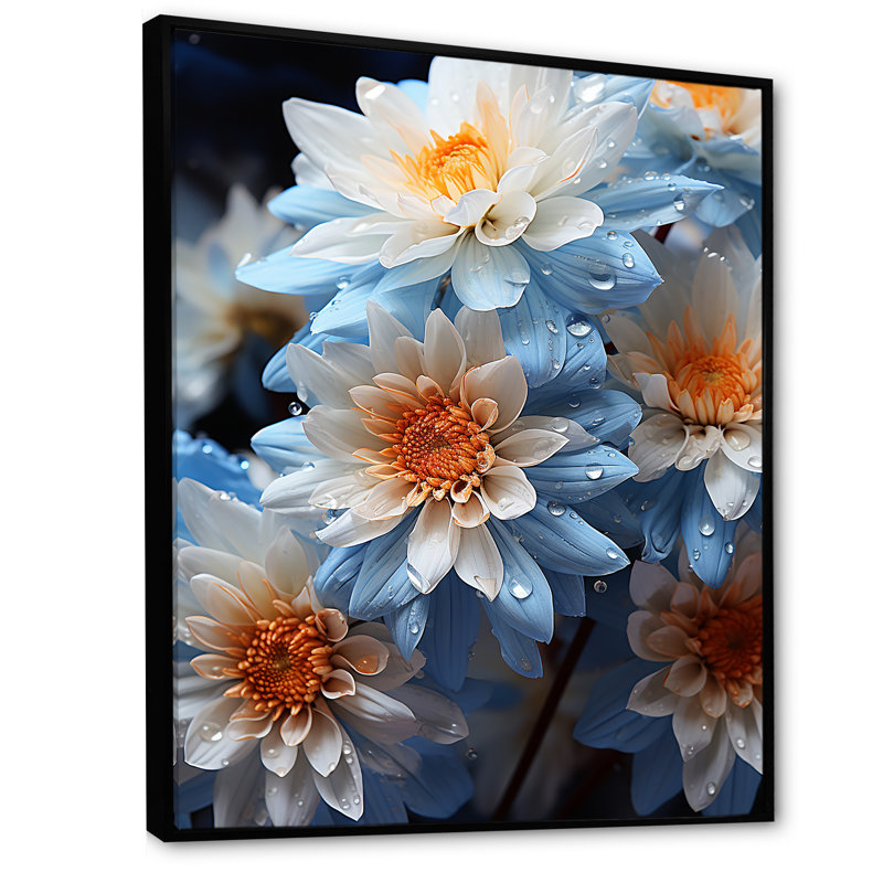 «Blue and White Daisy Bloom Serenade», reproduction sur toile, H 40 po x l 30 po x P 1,5 po, Cadre flottant noir