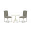 L'ensemble de salle à manger 3 pièces comprend 1 table de salle à manger à piédestal et 2 chaises de salle à manger en lin Shitake foncé à haut dossier avec têtes de clous - finition lin blanc-1628947764-1628947763
