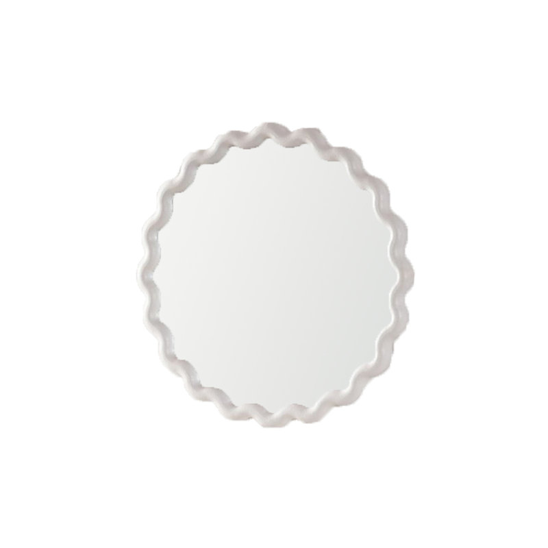 White Scalloped Round Wall Mirror, Wavy Frame for Living Room/Bedroom/Bathroom Decor