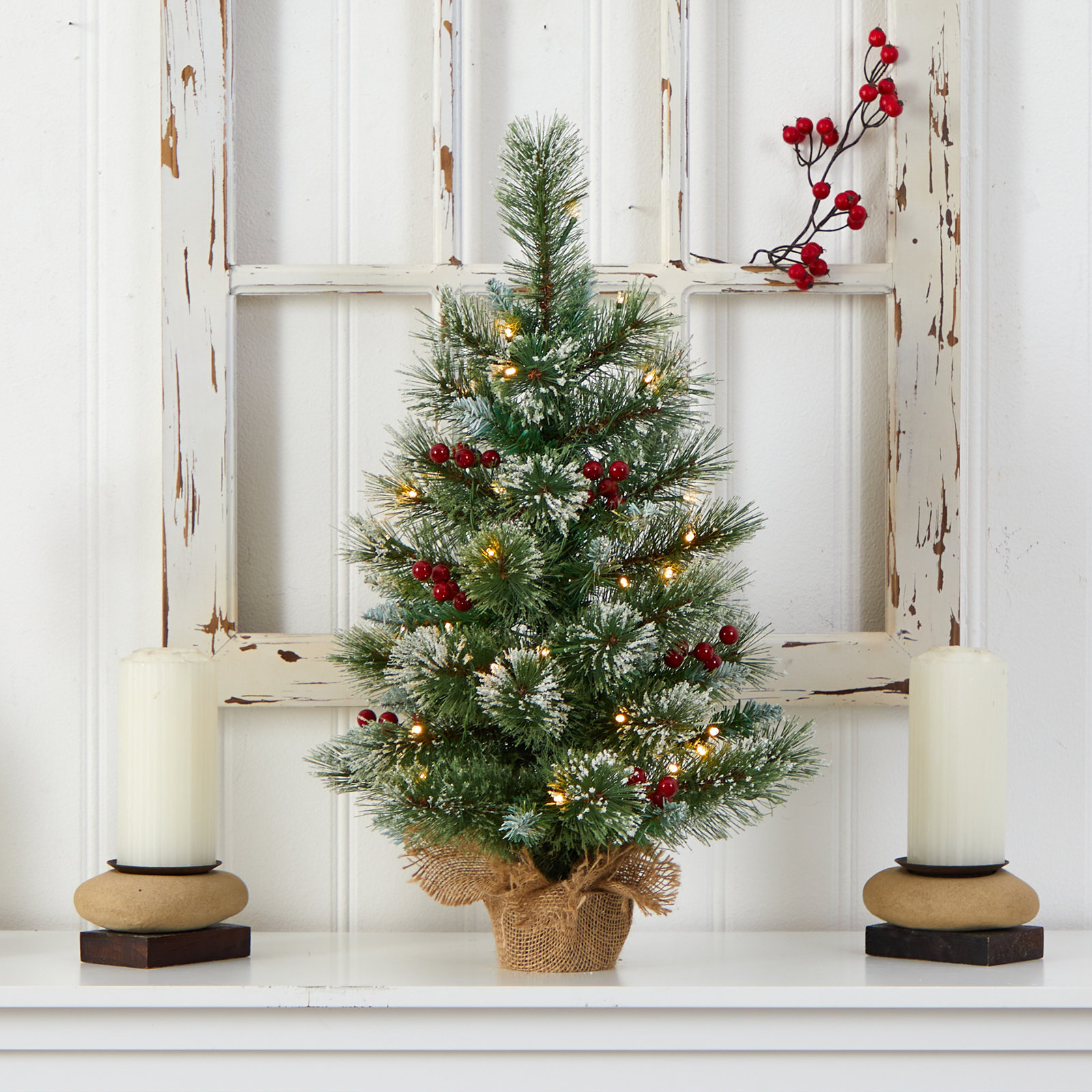 Snow Tipped Pine and Berry Artificial Christmas Tree