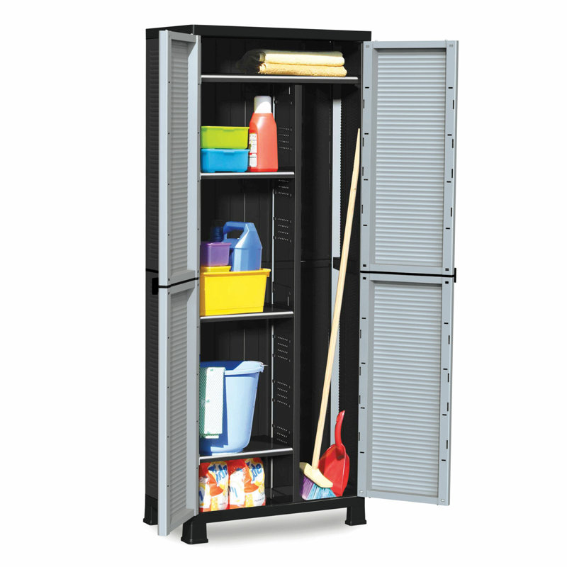 PRESTIGE 4 Shelf Adjustable Storage Utility Cabinet, Black