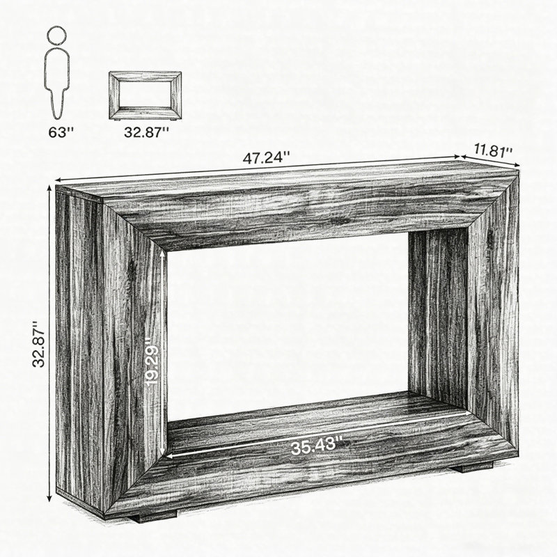 Console de 47 po de style campagnard, canapé d'entrée en bois rustique avec rangement, table d'appoint étroite pour le couloir