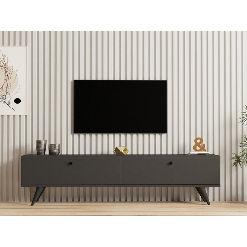 Modern Anthracite TV Stand with Numerous Shelves, 63.0 x 15.7 x 15.7 inches | 100% Melamine Coated Particle Board, Thickness: 0.7 inches | Durable Plastic Legs, Stylish Storage Solution for Living Room & Entertainment Spaces