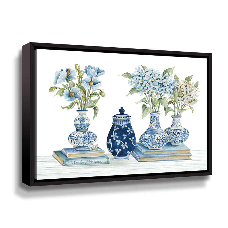 Delft bleu floral I, galerie, Toile avec cadre noir, H 8 po x l 10 po x P 2 po x P 2 po