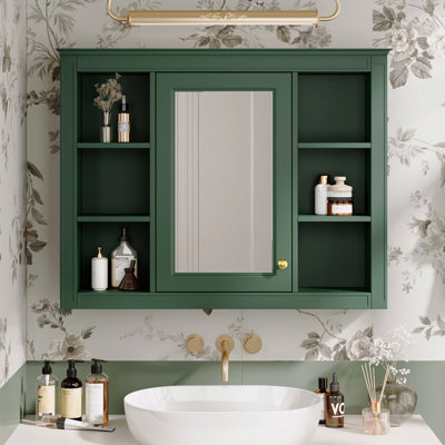 Armoire à pharmacie 35 po x 27,5 po, armoire de rangement murale pour salle de bain, armoire murale moderne avec miroir, armoire à miroir avec 6 tablettes ouvertes (meuble-lavabo non inclus)