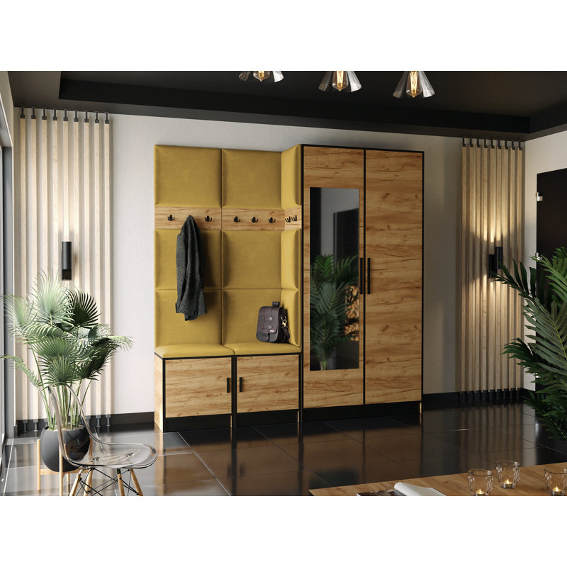 Suzzette Hall Tree 104.8cm Wide with Bench, Oak/Yellow