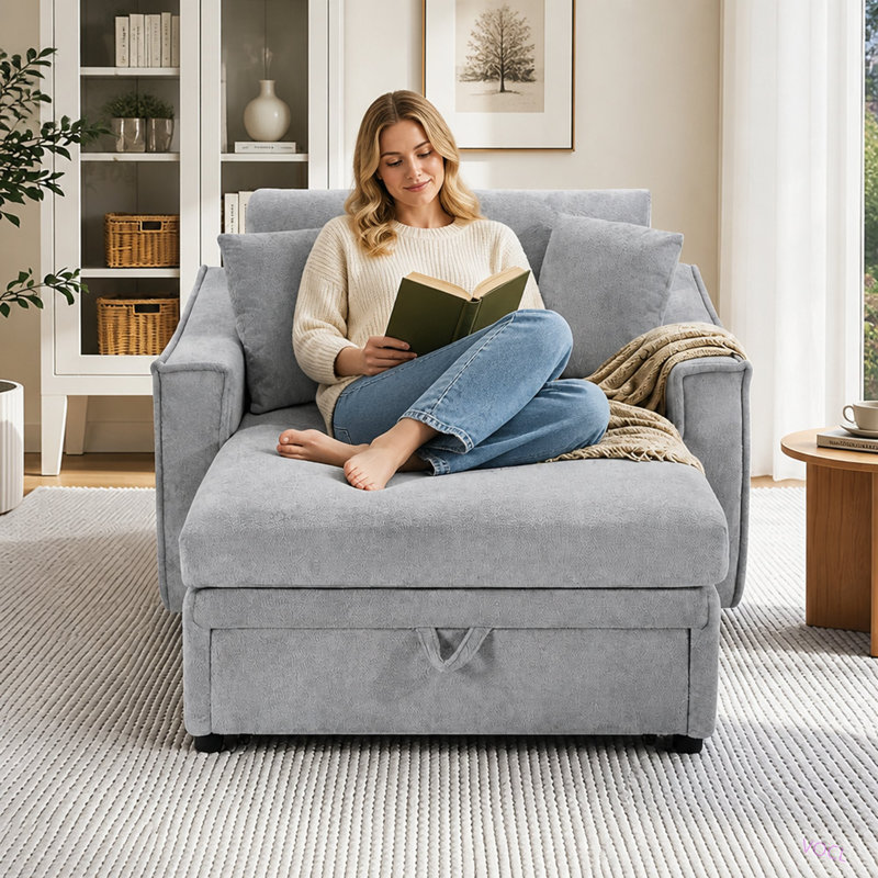 Canapé-lit moderne avec méridienne de 136 cm (53,5 po) et espace de rangement dissimulé, idéal pour le salon ou la chambre.