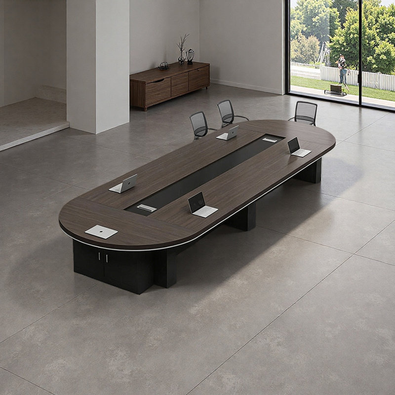 Table de conférence de luxe moderne avec rangement, H 29,52 po x L 157,48 po x l 59,05 po, Noyer foncé