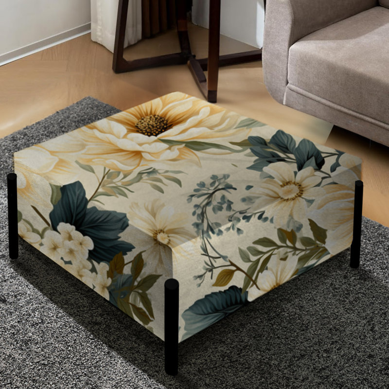 Antique Beige And Blue Peonies Flowers I - Floral Large Square Ottoman