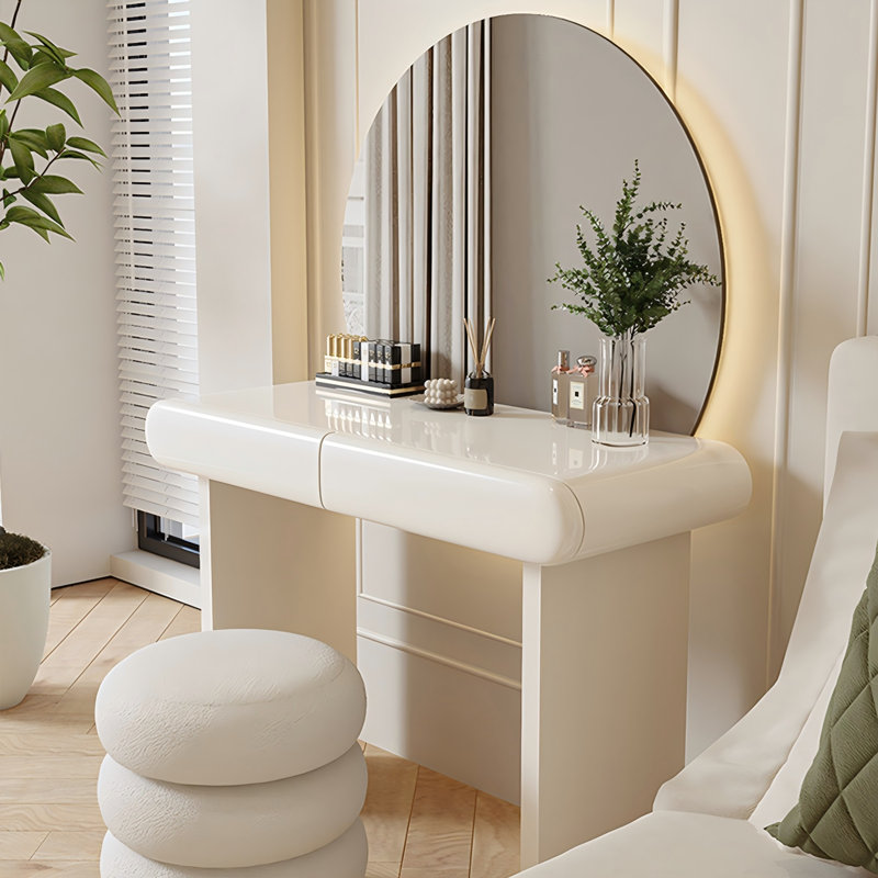 Meuble-lavabo minimaliste blanc 47,24 po avec miroir et tabouret