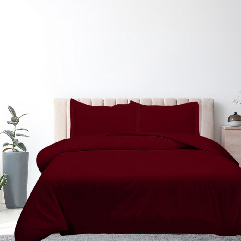 Ensemble de housse de couette en microfibre , Housse de couette double + 2 taies d'oreiller stan, Rouge