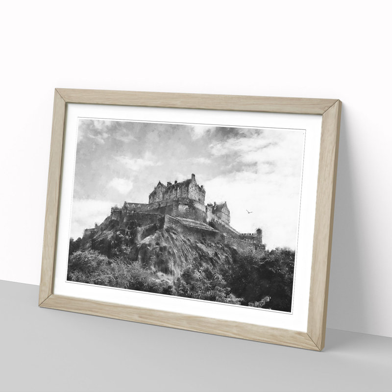 Edinburgh Castle in Scotland - Picture Frame Graphic Art Print on MDF, Oak Framed, 45cm H x 63cm W x 2cm D
