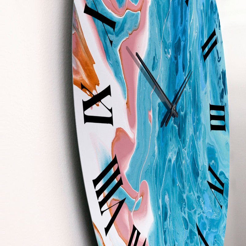 Horloge murale moderne turquoise et marbre rose, Surdimensionné