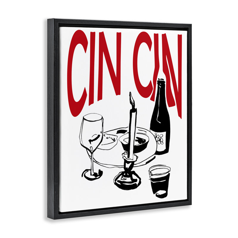  «Cheers Cin Cin Wine» par Melissa Wang, Cadre flottant noir de jais, H 21 po x l 17 po