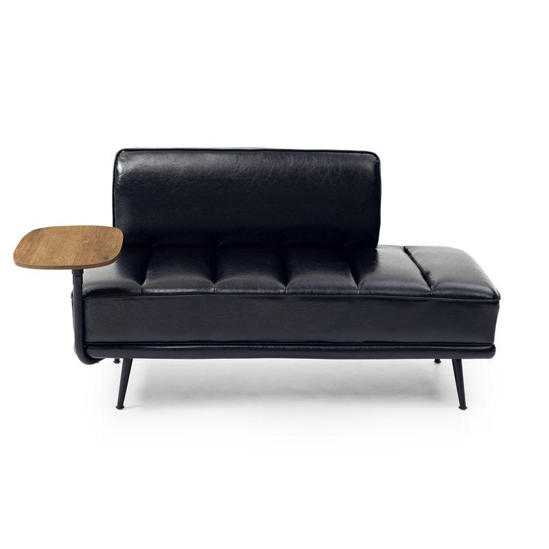 55"Inch Width Modern End of Bed Bench, Faux Leather Upholstered With side table, 360-degree Swivel tray couch, Black