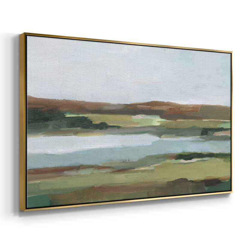 Autumn River Crossing II, reproduction d'art sur toile, H 17 po x l 25 po x P 2 po, Toile avec cadre flottant or
