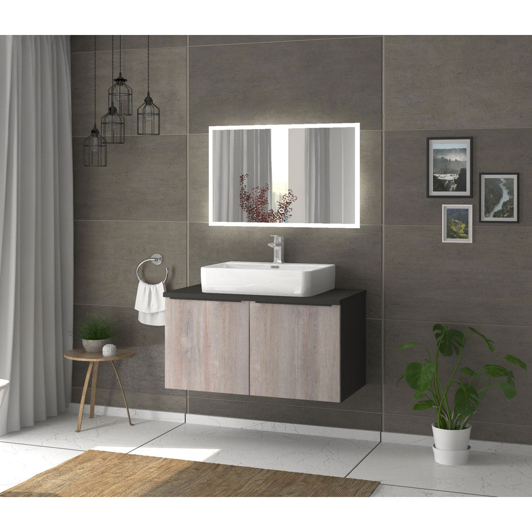 Odin washbasin with base cabinet, 96cm, alpine white / rustic oak / oak, metal handles