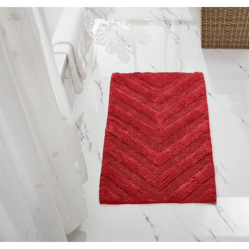 Branston 100% Cotton 1990 GSM Tufted Bath Rug with Non-Slip Backing, OEKO-TEX Certified, Machine Washable, Luxurious Chevron Pattern, Ultra Soft & Absorbent Bathroom Rug, 24" x 40" Rectangle, Red