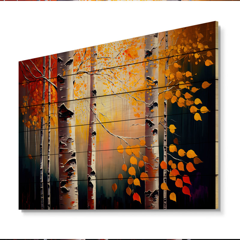 Forêt de bouleaux d'automne Barbato II - impression sans cadre sur bois, H 12 po x l 20 po x P 1 po