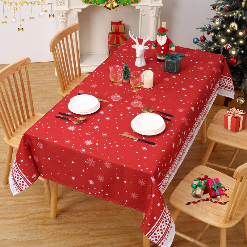 Red Christmas Tablecloth in 150GSM Polyester | Wipeable, Wrinkle-Resistant Festive Print Cover for Indoor/Outdoor Dining, Kitchen & Holiday Parties