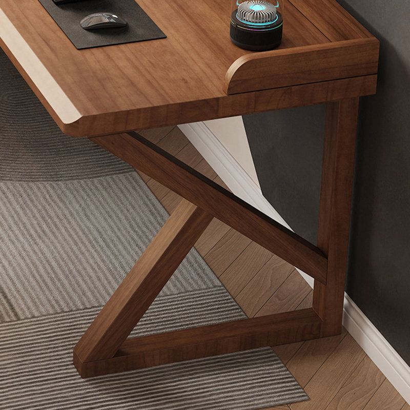 Bureau d'écriture en L en bois massif brun noisette, H 29,53 po x l 70,78 po x P 47,24 po