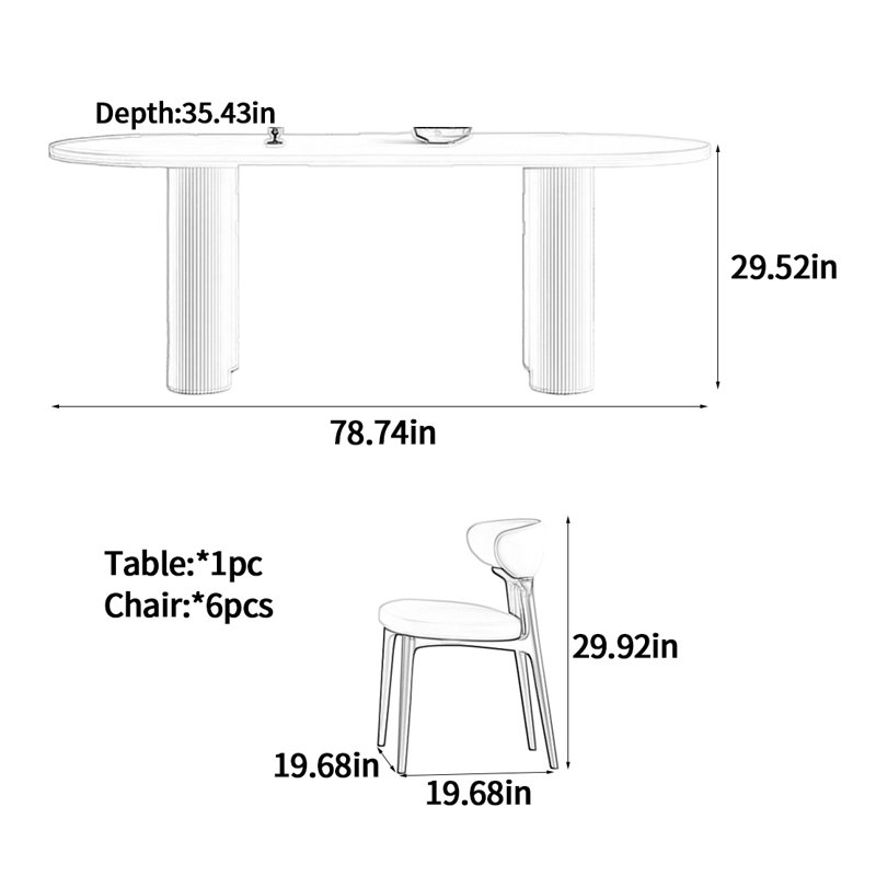 Table de salle à manger en bois massif de style français French Cream, H 29,52 po x L 78,74 po x l 35,43 po