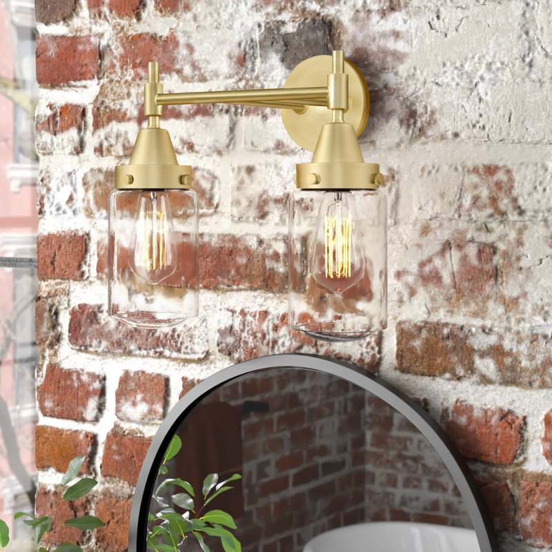 Éclairage pour meuble-lavabo à 2 lumières à intensité variable Gayle, Transparent, Laiton satiné