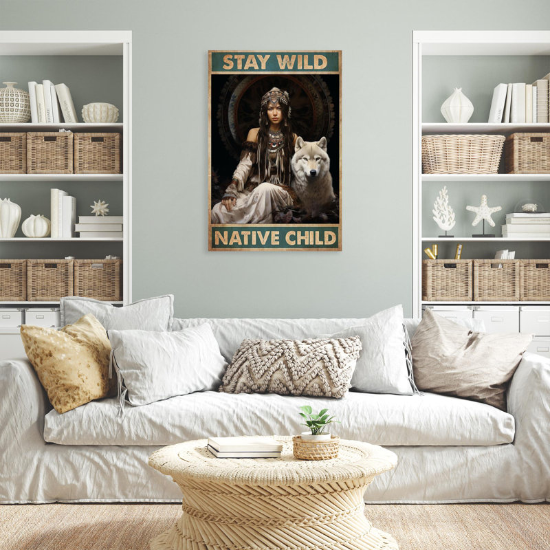 «Woman Stay Wild Native Child» - 1 pièce rectangle G «Woman Stay Wild Native Child» - 1 pièce, reproduction d'art graphique sur toile tendue sur toile tendue