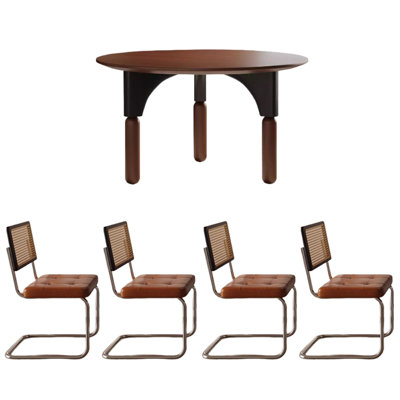 Table ronde rétro en bois massif noir brun