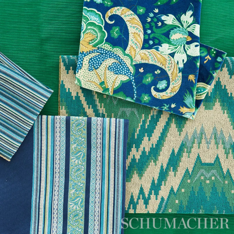 Majorelle Velvet Fabric, Blue/ Medium Blue/ Green