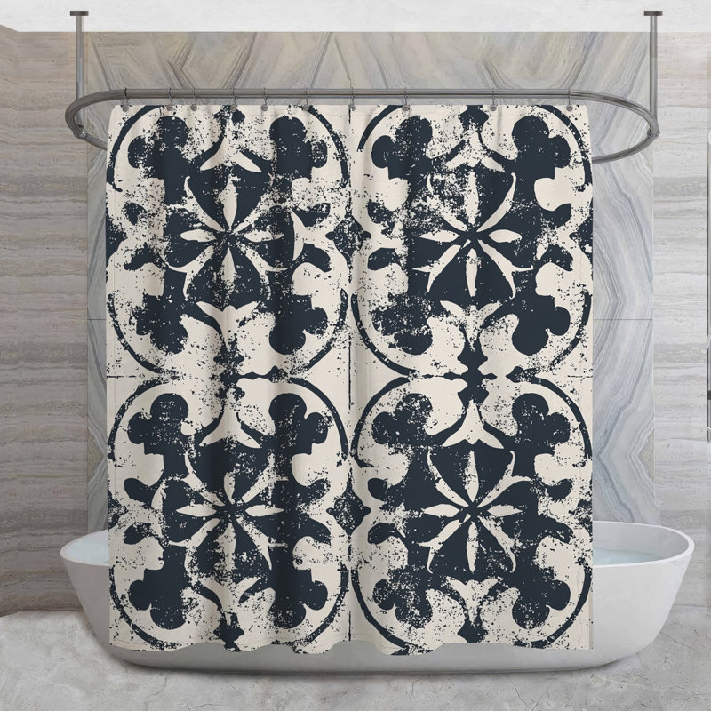 Rideau de douche Tile Design - Décoration de salle de bain abstraite rustique, H 73 po x l 70 po