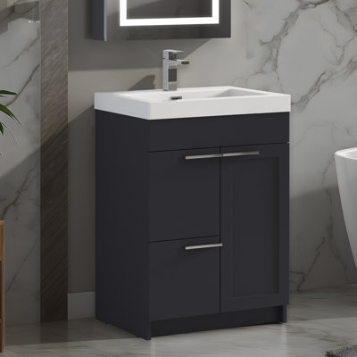 24" Bathroom Vanity with Undermount Acrylic Sink – Modern Wall-Mounted Cabinet with Soft-Close Doors, Drawer & Moisture-Resistant Finish