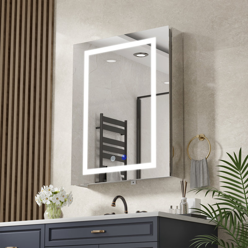 24" X 30" Led Smart Medicine Cabinet With Mirror – Recessed Or Surface Mount, Anti-Fog & Socket Included