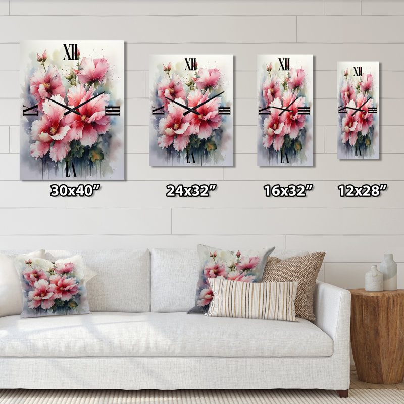 Jaquetta - Floral Hibiscus Wall Clock, 40" H x 30" W x 1" D