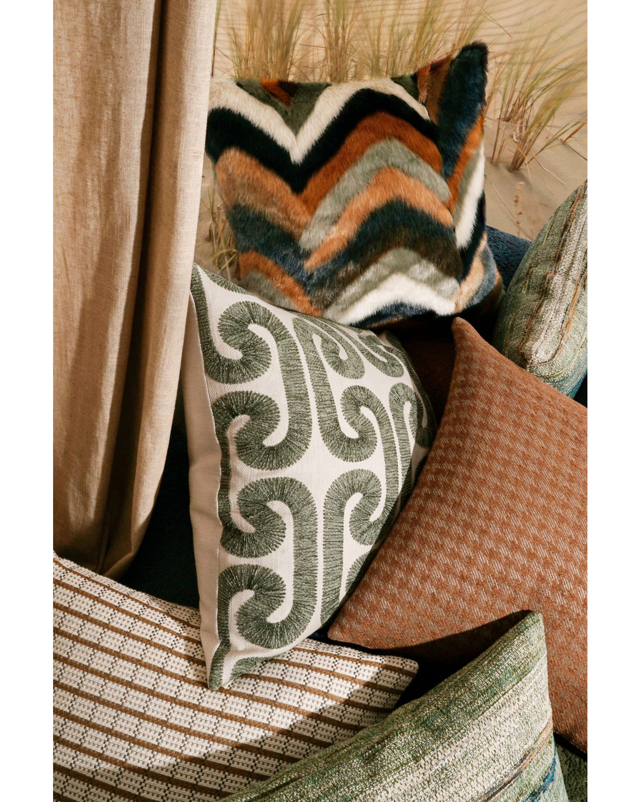 Grazino Plaid Throw Pillow, Sisal, Square 22"