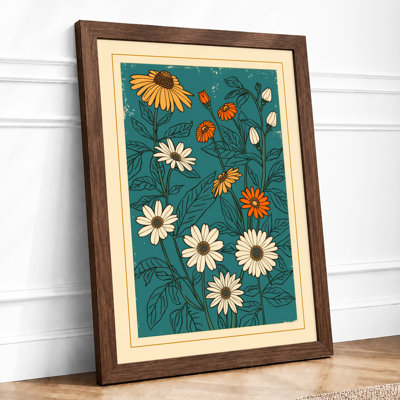 Scattered Daisy Print Botanical - Framed Print
