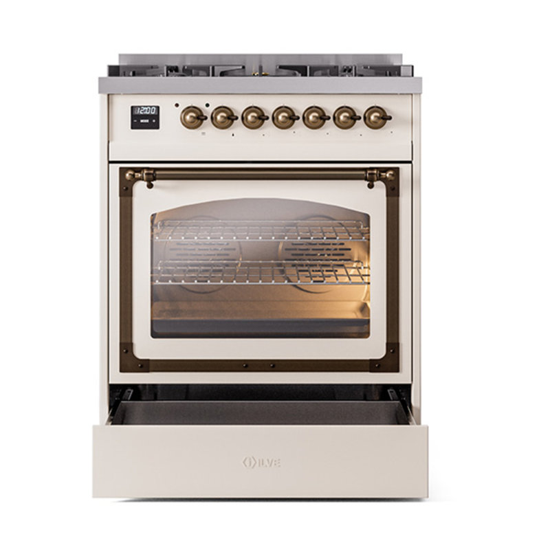 ILVE Nostalgie II Noblesse 30 in Dual Fuel Range, Antique White/Bronze, Natural Gas