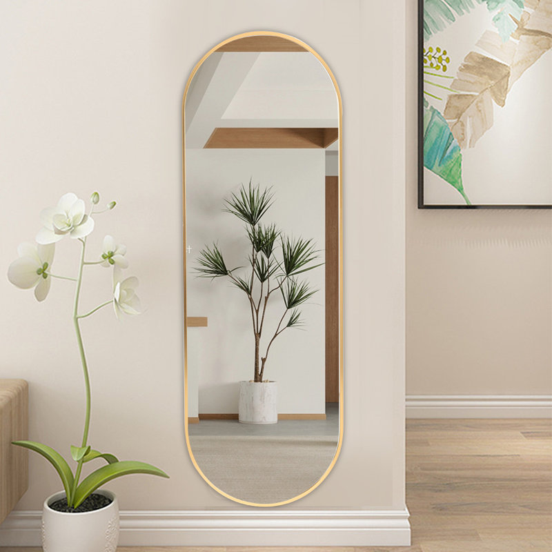 Lottie Oval Metal Framed Wall Mounted Full Length Mirror, Gold, 120cm x 40cm