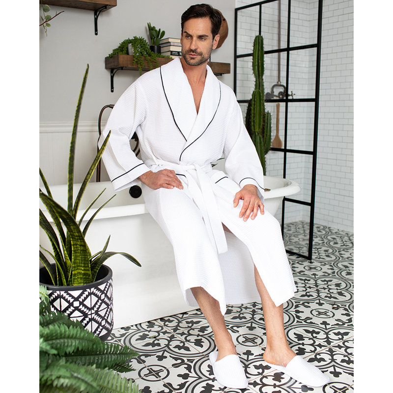 Peignoir gaufré LOTUS LINEN - Peignoirs de luxe en coton pour hôtel / spa, TTTG, Blanc