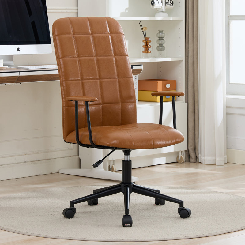 Antique High-Back Executive Office Chair with Adjustable Height & 360-Degree Swivel,PU Leather Upholstery,Armrests & Five-Star Base
