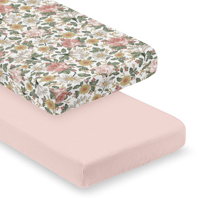 Vintage Floral Pink Muslin 100% Cotton 2 Pack Fitted Crib Sheet by Sweet Jojo Designs