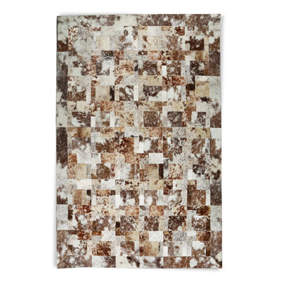 Brown And Beige Cowhide Patchwork Rug