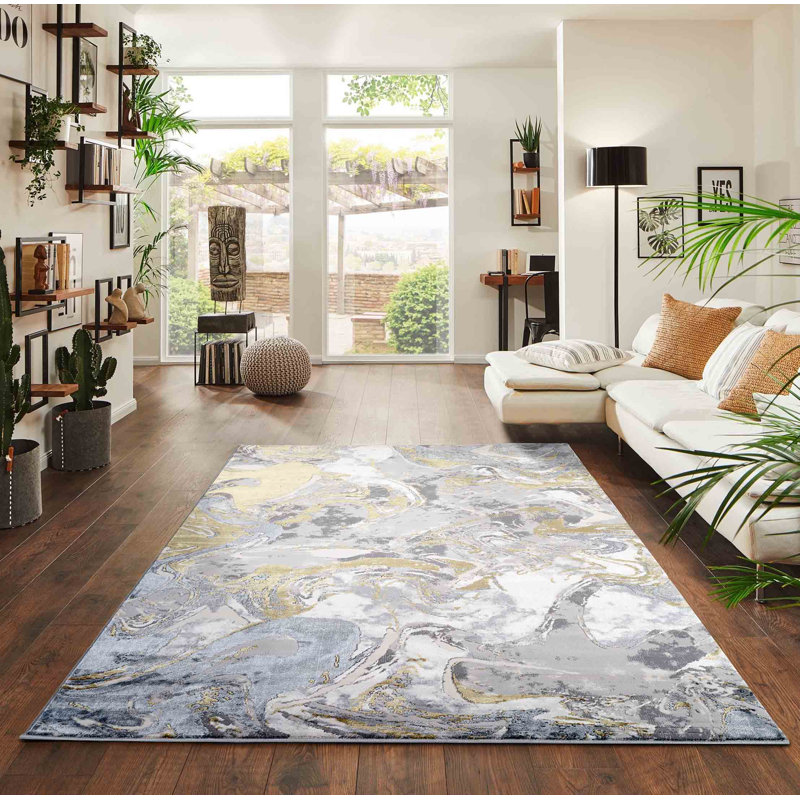 Ayten Solarius Modern Living Room Rug - Abstract Area Rugs Gold, Rectangle 120cm x 170cm