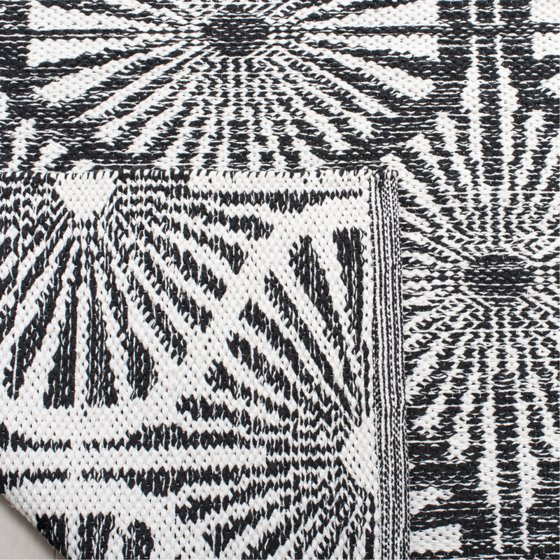 Tapis noir / ivoire à motif géométrique tissé à plat à la main Oak Hill, Rectangle 3 pi x 5 pi