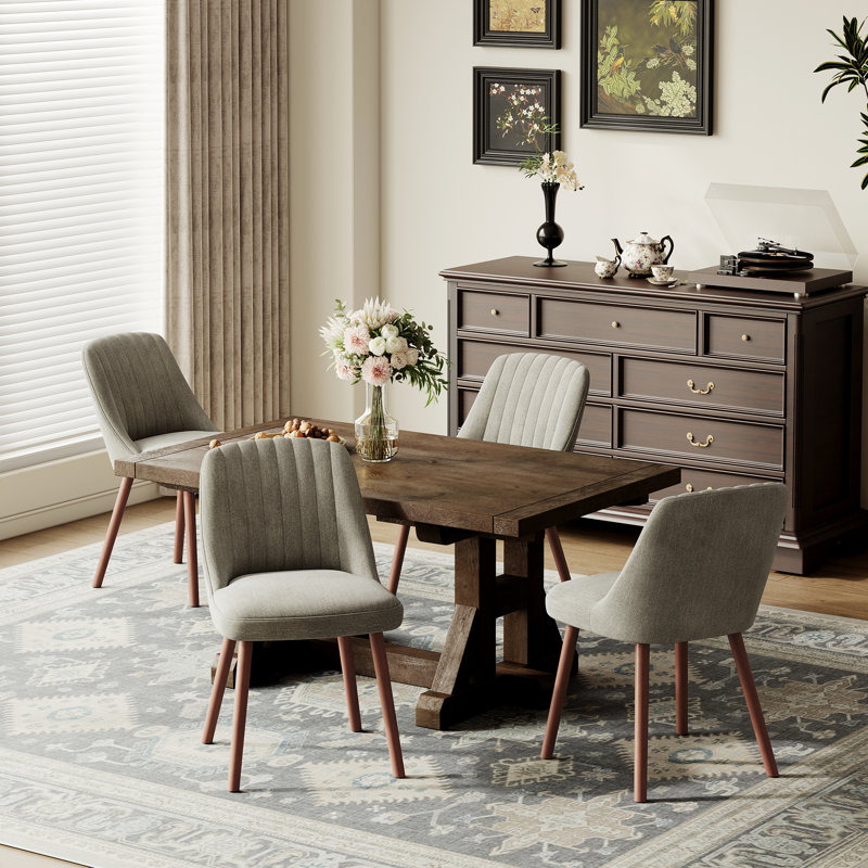 Modern Upholstered Dining Chairs with Solid Wood Legs, Taupe