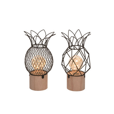  Ensemble de 2 lampes à ananas en métal et bois à DEL