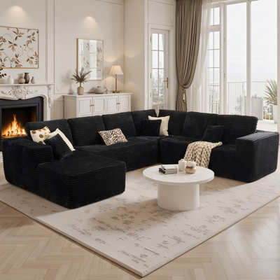 Cloudelle 4-Piece U-Shaped Plush Corduroy Sectional Sofa – No Assembly Required